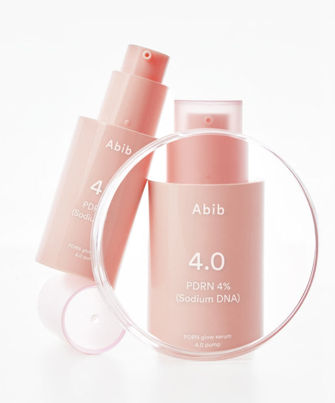 ABIB  PDRN Glow Serum 30ml, flacon rose Abib sur fond blanc, flacon sérum lumineux, packaging beauté
