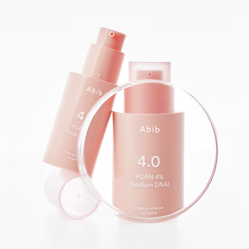 ABIB  PDRN Glow Serum 30ml, flacon rose Abib sur fond blanc, flacon sérum lumineux, packaging beauté