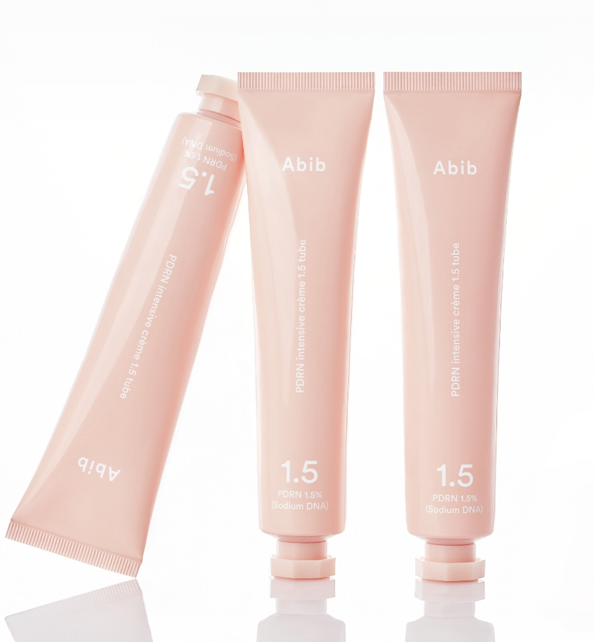 ABIB  PDRN Intensive Cream 1.5 Tubes 75ml, crèmes roses Abib sur fond clair, packs côte à côte