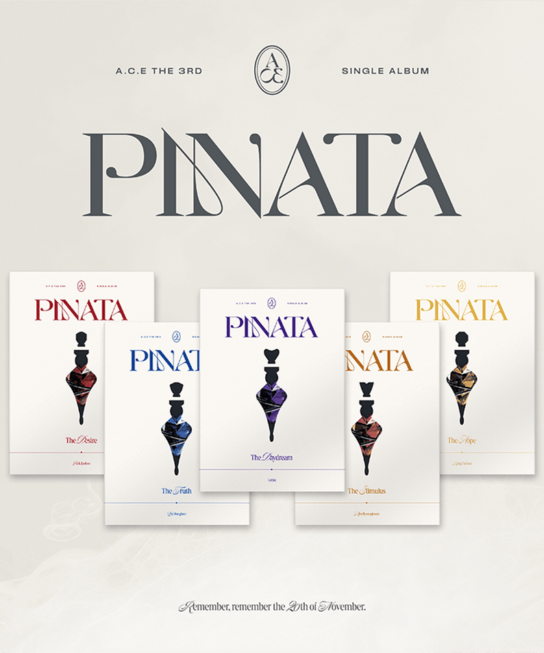 A.C.E - 3rd Single Album PINATA (Set of 5) - Album Kpop : coffret avec 5 versions, visuel album sur fond crème.