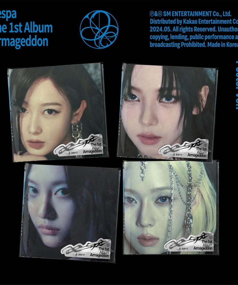 AESPA - 1st Album [Armageddon] (Poster Ver.) (Random) - Album Kpop : posters visuels avec visages, style sombre, boîte AESPA