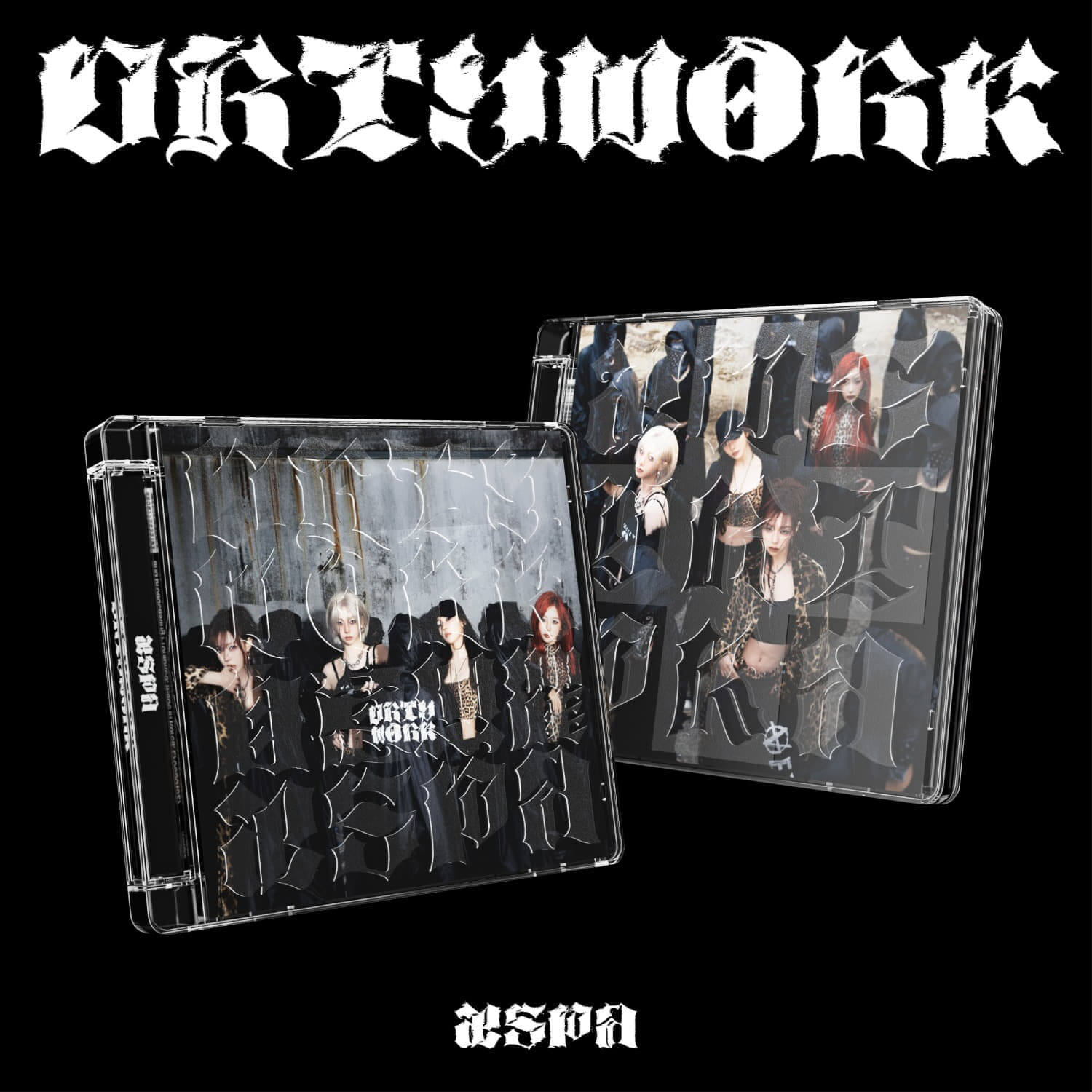 AESPA - [Dirty Work] (Dirty Code Ver.) - Album Kpop : jaquette et boîtier noirs, visuels Dirty Work, photo de groupe