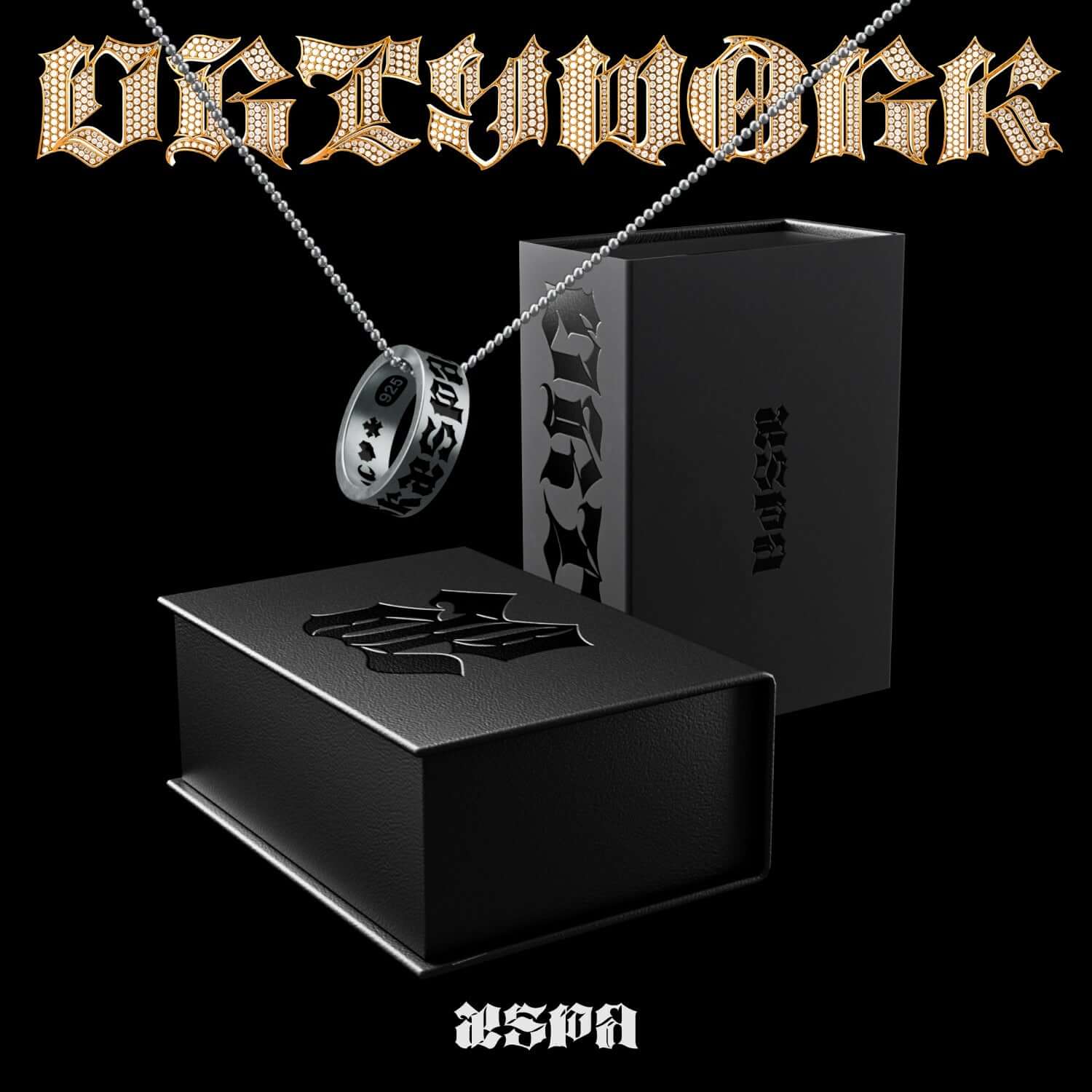 AESPA - [Dirty Work] (Dirty Crew Ring Ver.) - Album Kpop : pendentif et boîte noirs, visuel Dark, style bijou
