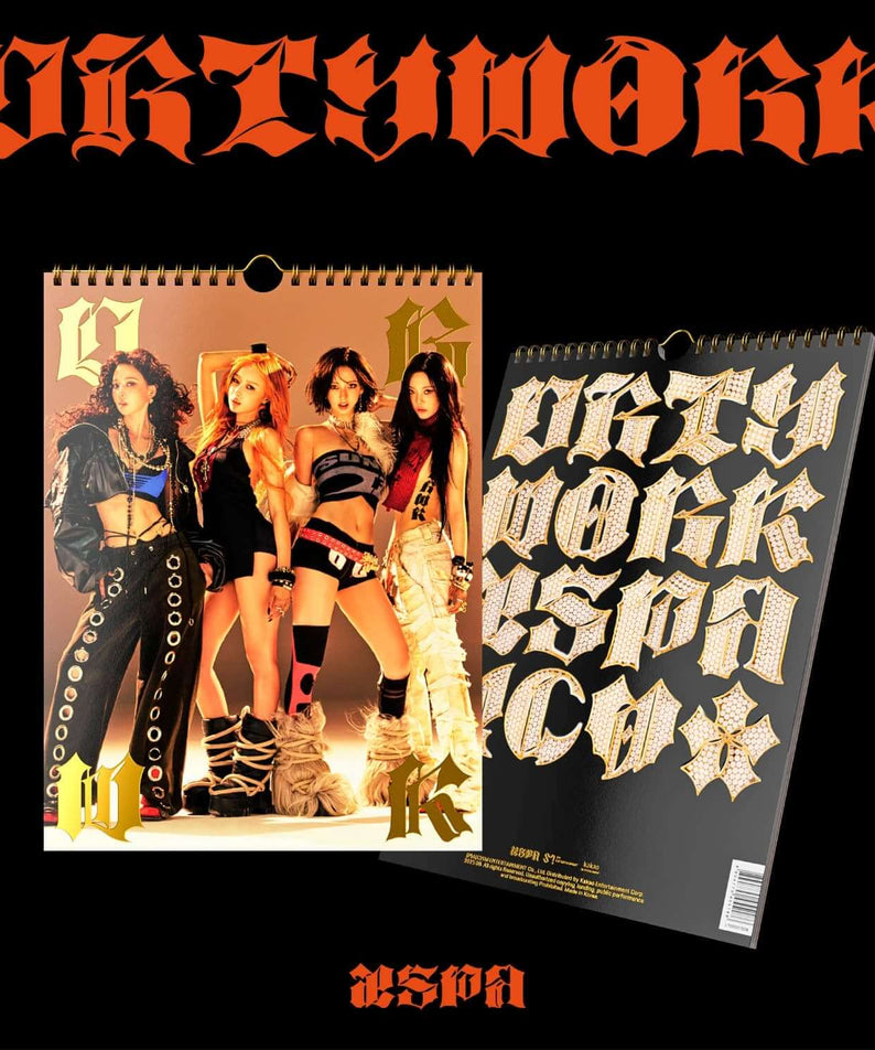 AESPA - [Dirty Work] (Dirty Worker Ver.) - Album Kpop : visuel couverture avec groupe AESPA sur fond sombre, typographies rouges.