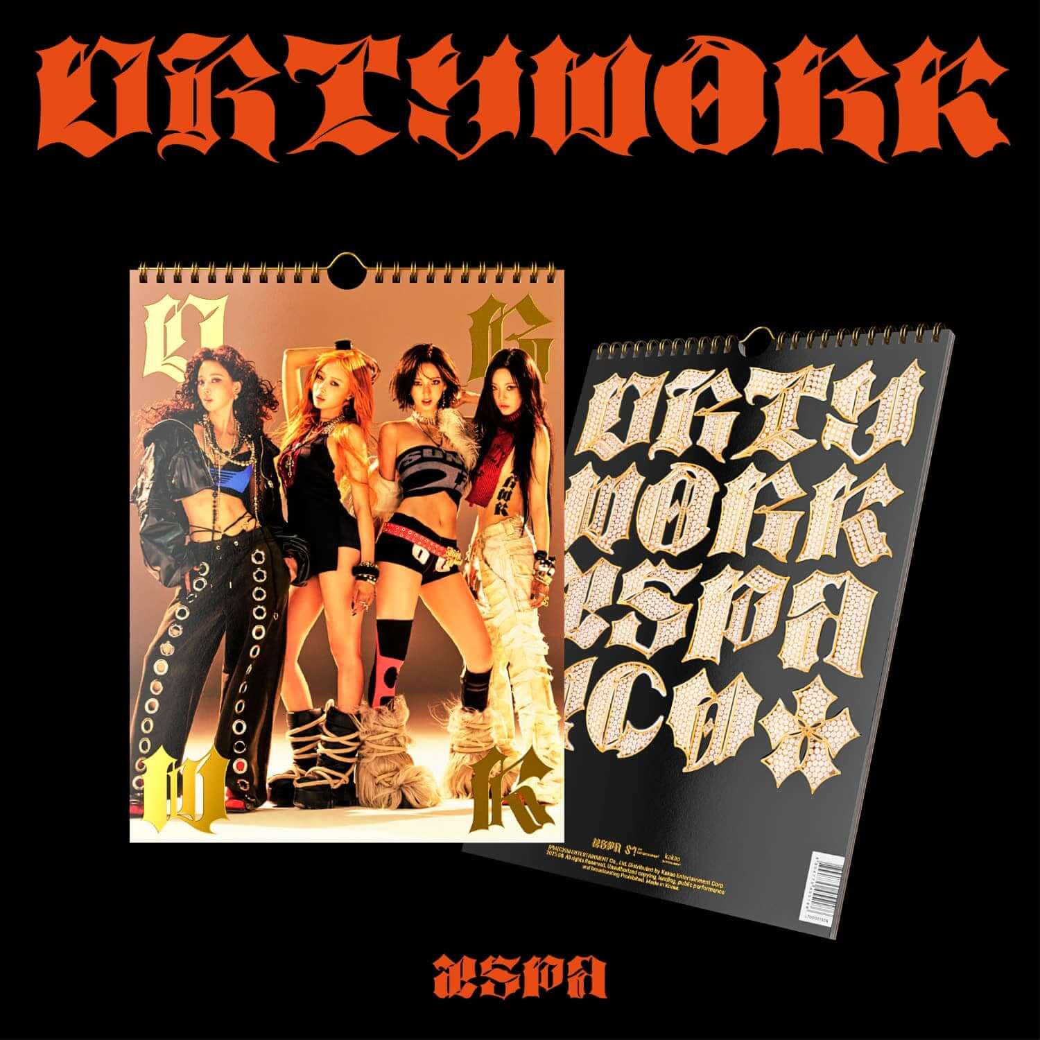 AESPA - [Dirty Work] (Dirty Worker Ver.) - Album Kpop : visuel couverture avec groupe AESPA sur fond sombre, typographies rouges.