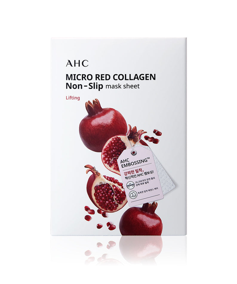 AHC Micro Red Collagen Non-Slip Mask Sheets 10ea, coffret AHC avec masque en tissu et collagène rouge, visuel produit
