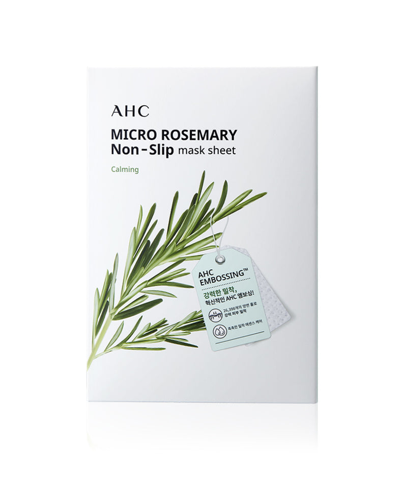 Boîte de AHC Micro Rosemarry Non-Slip Mask Sheets 10ea avec illustration de romarin.
