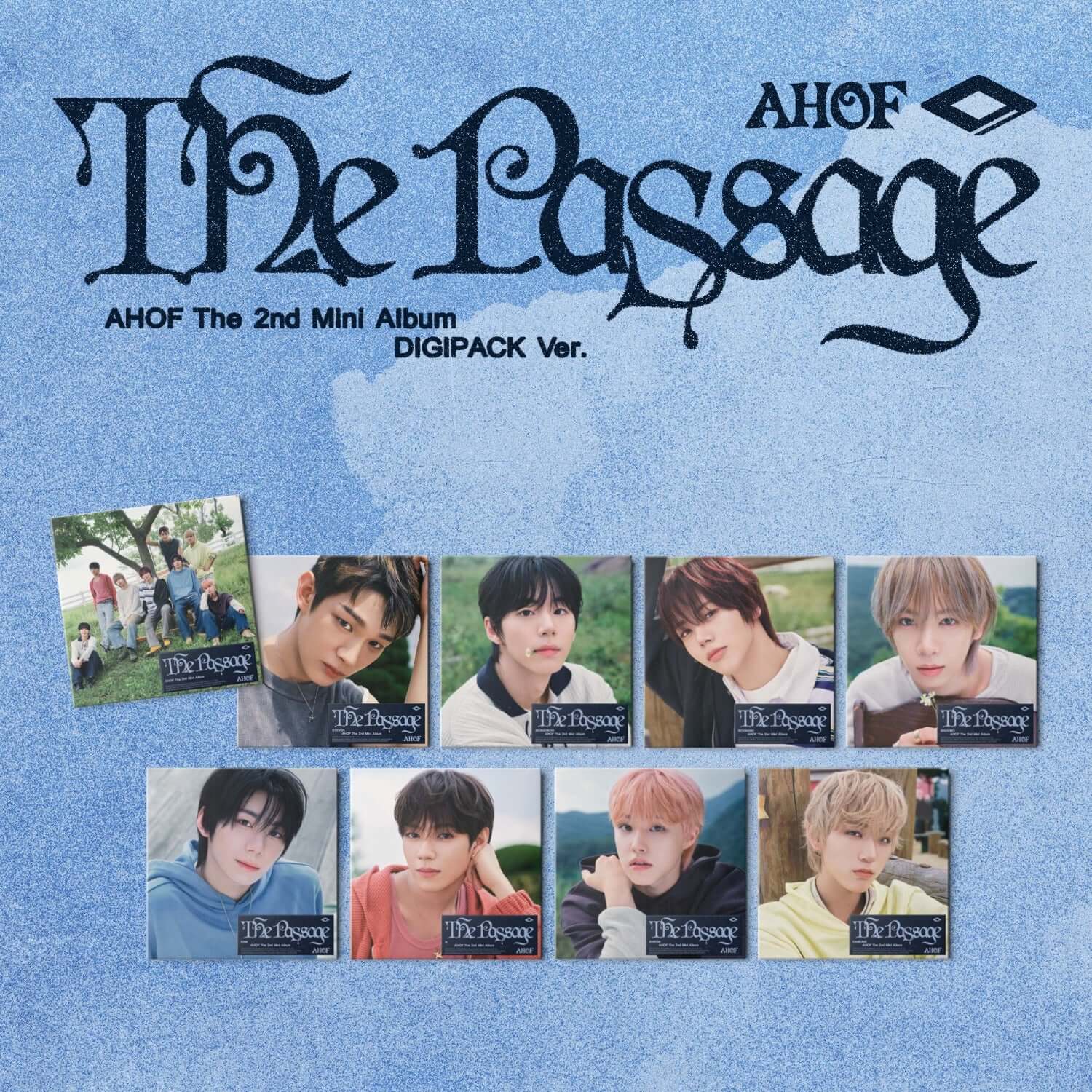 AHOF - The 2nd Mini Album [The Passage] (DIGIPACK Ver.) - Album Kpop, visuel bleu avec photos des membres AHOF