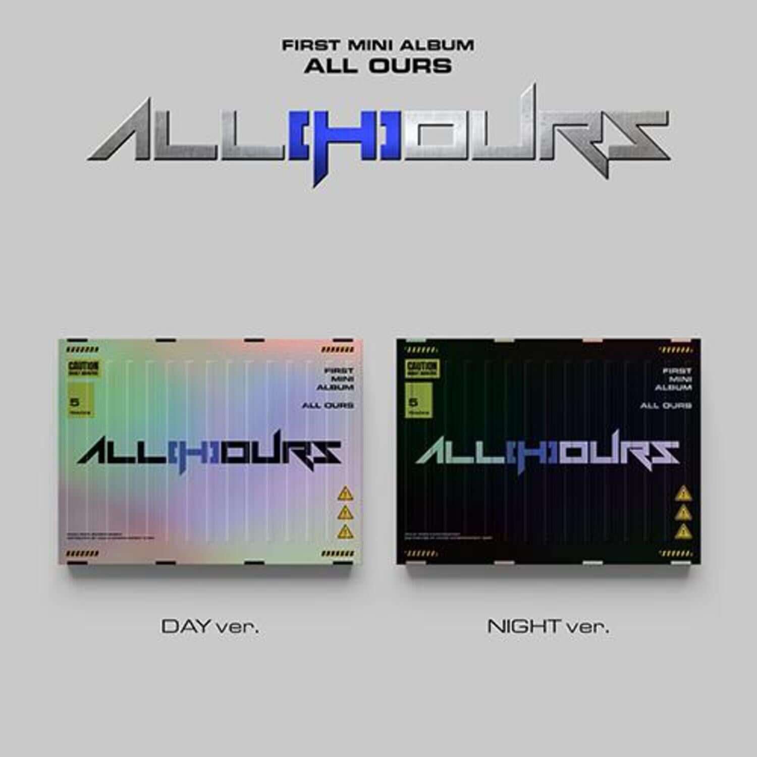 ALL(H)OURS - 1st Album [ALL(H)OURS FIRST MINI ALBUM ] (Set of 2) - Album Kpop, visuel Day & Night versions sur fond gris.