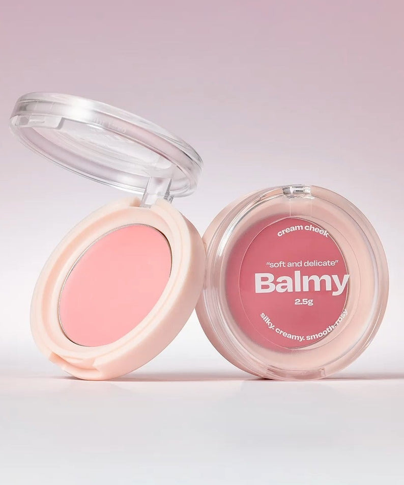 ALTERNATIVE STEREO Balmy Cream Cheek, blush crème douce et délicate en boîtier rose clair, maquillage visage élégant et naturel