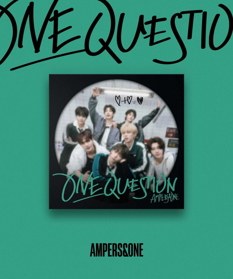 AMPERS&ONE - 1st Album[ONE QUESTION] (Postcard ver.) - Album Kpop, visuel pochette turquoise et photo groupe.