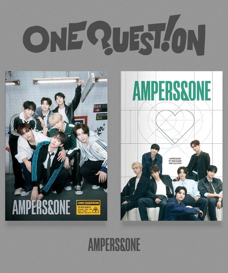 AMPERS&ONE - 1st Album[ONE QUESTION] (Random 1 of 2) - Album Kpop : photos du groupe et jaquette vert/blanc.