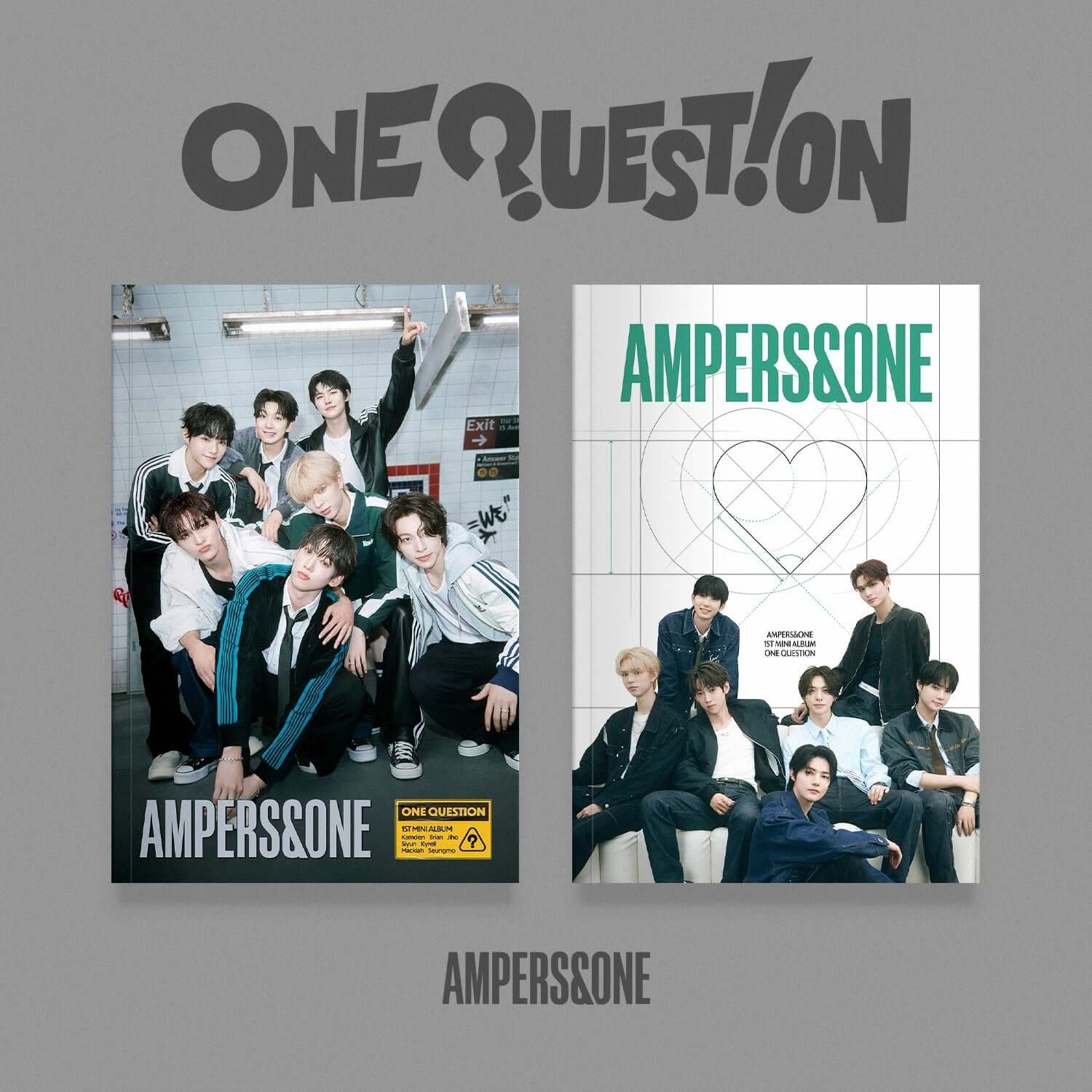 AMPERS&ONE - 1st Album[ONE QUESTION] (Random 1 of 2) - Album Kpop : photos du groupe et jaquette vert/blanc.