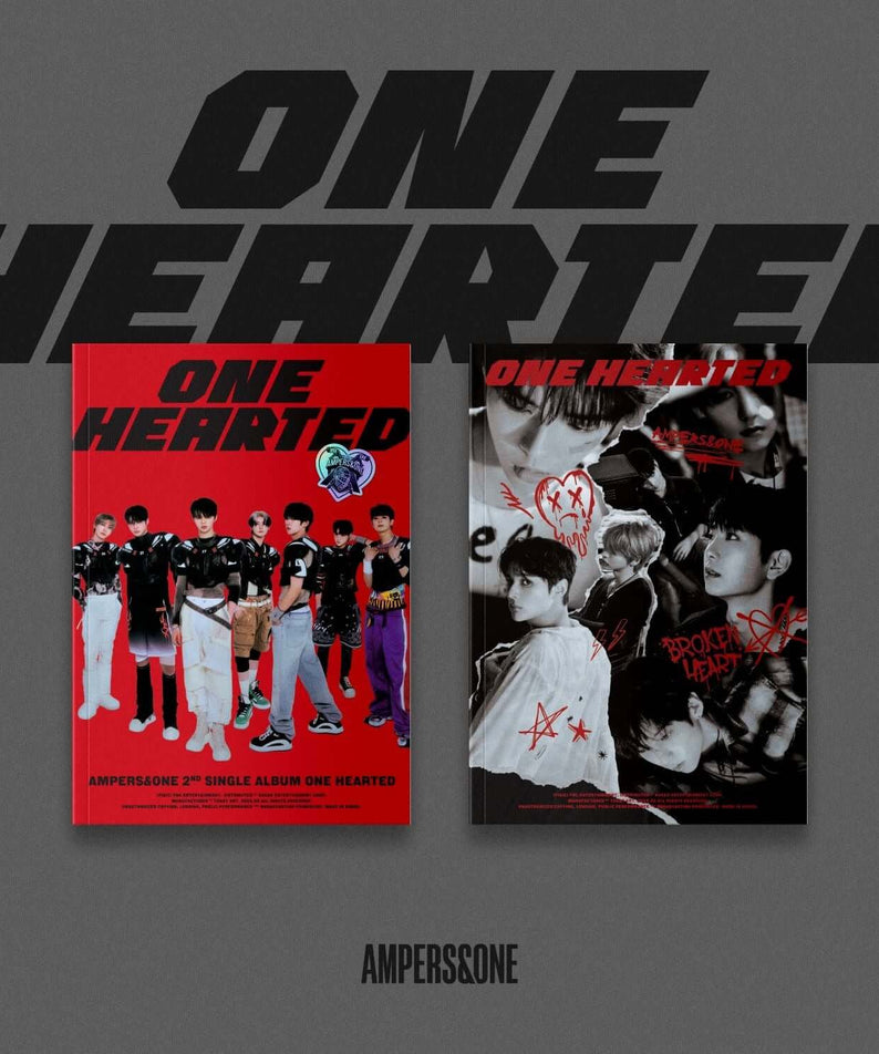 AMPERS&ONE - 2nd Album [ONE HEARTED] (Random 1 of 2) - Album Kpop, jaquettes rouges et noires sur fond gris.