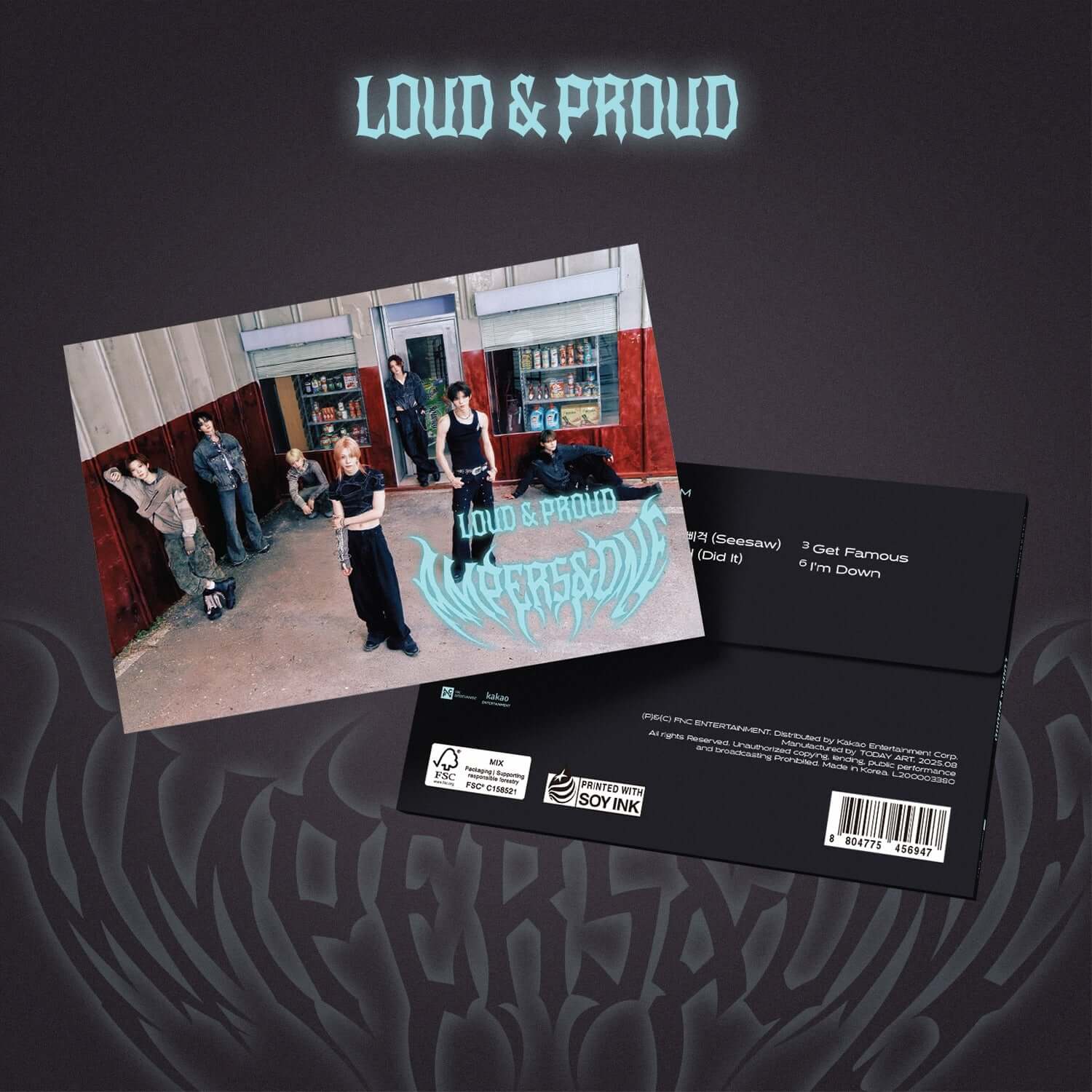 AMPERS&ONE - 3rd Mini Album [LOUD & PROUD] (POSTCARD ver.) - Album Kpop, couverture sombre, visuel concert et carte postale