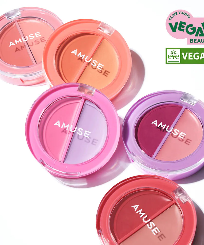 Décris l'image en français en mentionnant le produit, la marque et le contexte visuel : AMUSE Lip & Cheek Healthy Balm.