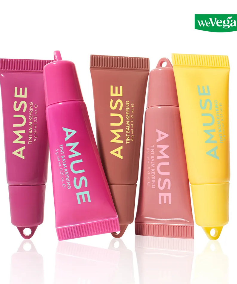 AMUSE TINT BALM KEYRING de la marque AMUSE, sur fond blanc, tints colorés en tubes avec clé, style WeVegan.