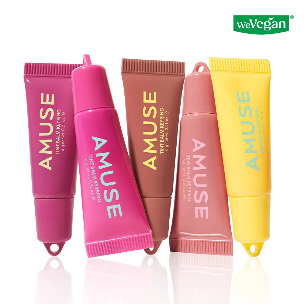 AMUSE TINT BALM KEYRING de la marque AMUSE, sur fond blanc, tints colorés en tubes avec clé, style WeVegan.