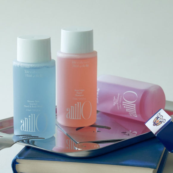 ANILLO Rosy Night & Shower Time Travel Shower Set (Shampoo 55ml, Ampoule Treatment 55ml & Hand And Body Wash 55ml) disponible sur Ma petite Coree, ton Eshop 100% K-beauty en direct de Seoul