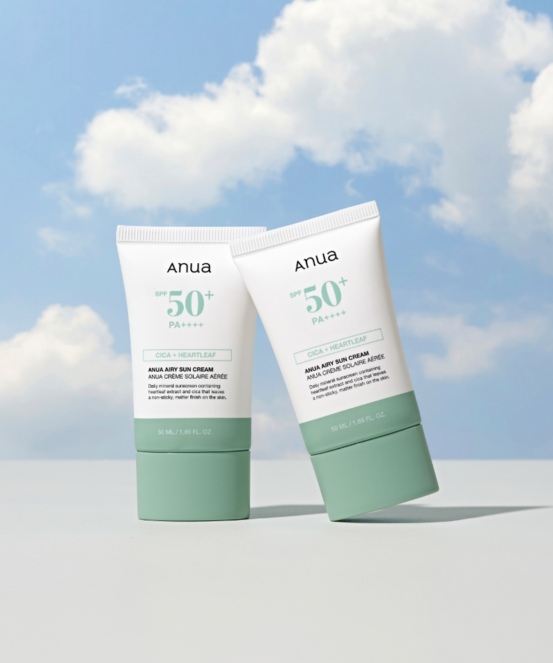 ANUA Cica + Heartleaf Airy Sun Cream SPF50+ PA++++ 50ml disponible sur Ma petite Coree, ton Eshop 100% K-beauty en direct de Seoul