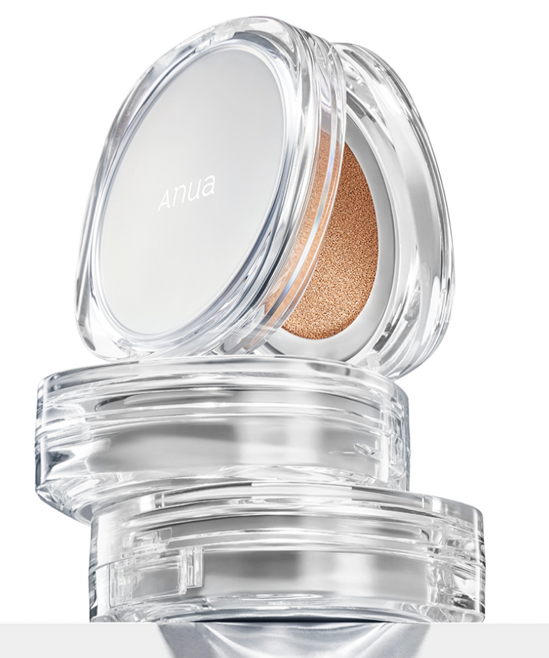 ANUA Cushion of the knot en emballage transparent élégant pour un maquillage lumineux et naturel.