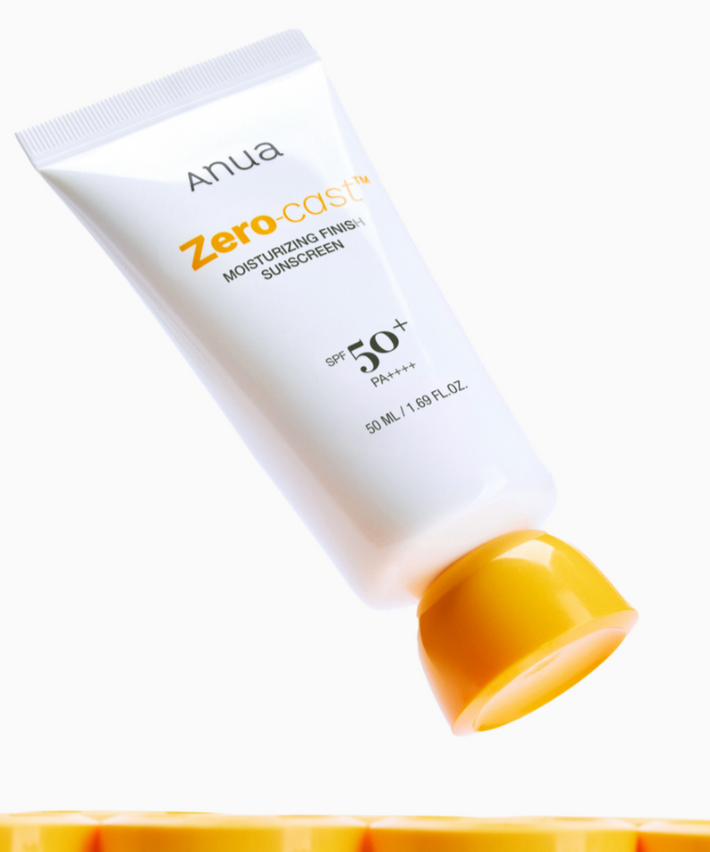 ANUA Daily Transparent Moisture Sunscreen 50ml, tube Anua sur fond blanc, crème solaire SPF50, contexte beauté.