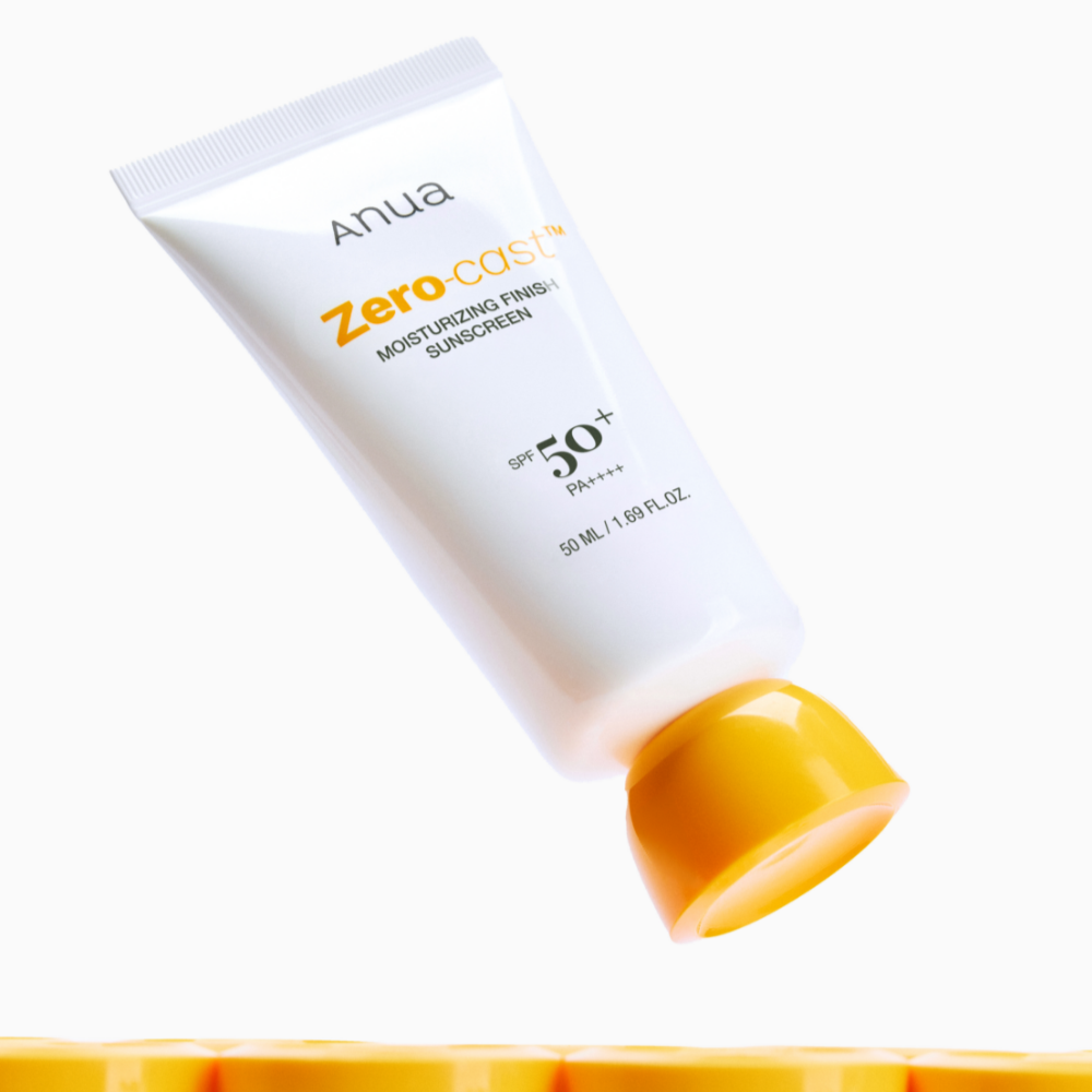 ANUA Daily Transparent Moisture Sunscreen 50ml, tube Anua sur fond blanc, crème solaire SPF50, contexte beauté.