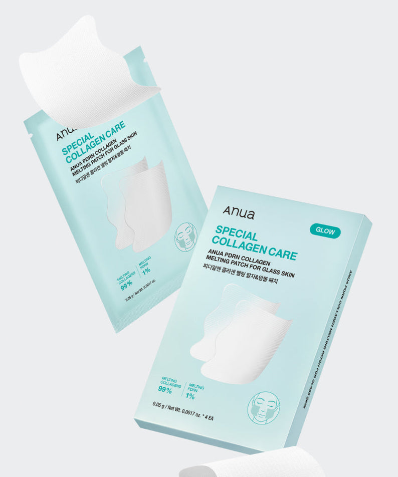 ANUA PDRN Collagen Melting Patch for Glass Skin 4ea, pack produit ANUA sur fond clair, concept peau glow