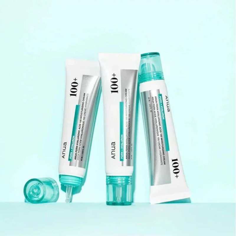 ANUA PDRN Hyaluronic Acid 100 Moisture Cream de la marque ANUA, tubes et packaging sur fond clair