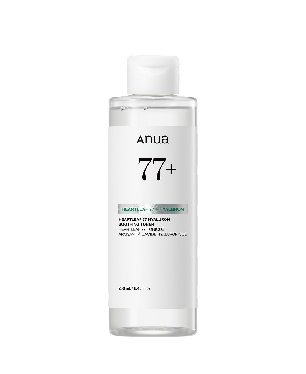 ANUA Heartleaf 77 + Hyaluron Soothing Toner 77% : flacon blanc sur fond clair, marque ANUA, visuel produit