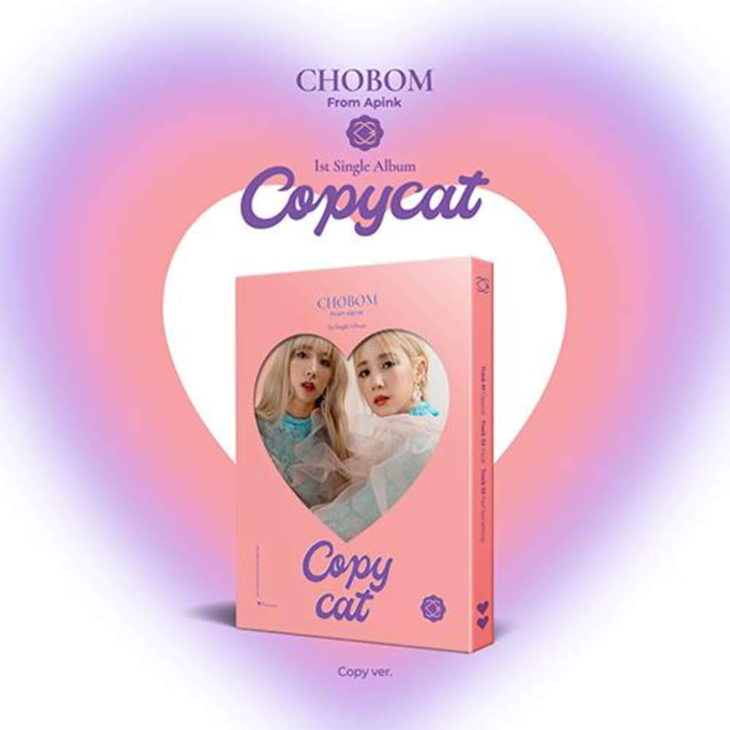 APINK - [Copycat] (1st )(Random 1 of 2) - Album Kpop : visuel du coffret rose CHOBOM sur fond pastel.