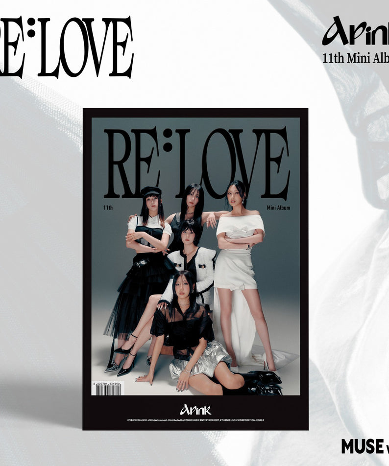 APINK - [RE : LOVE] (MUSE VER.) - Album Kpop, couverture avec groupe APINK en tenue, fond lumineux RE:LOVE