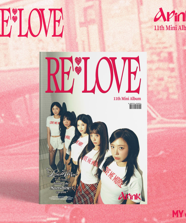 APINK - [RE : LOVE] (MY VER.) - Album Kpop : visuel rose “RE LOVE” avec photo groupe, APINK 11th Mini Album