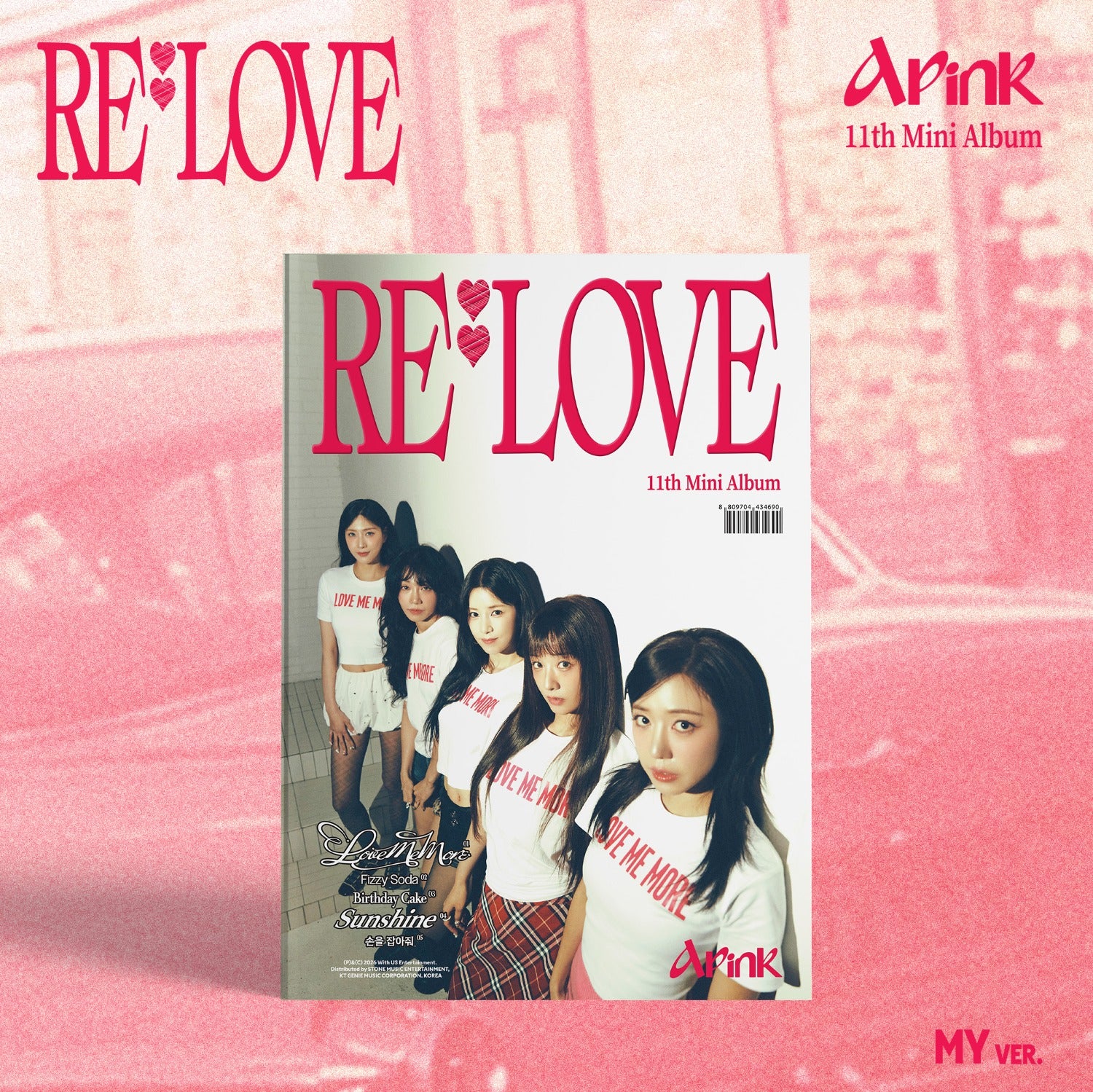 APINK - [RE : LOVE] (MY VER.) - Album Kpop : visuel rose “RE LOVE” avec photo groupe, APINK 11th Mini Album