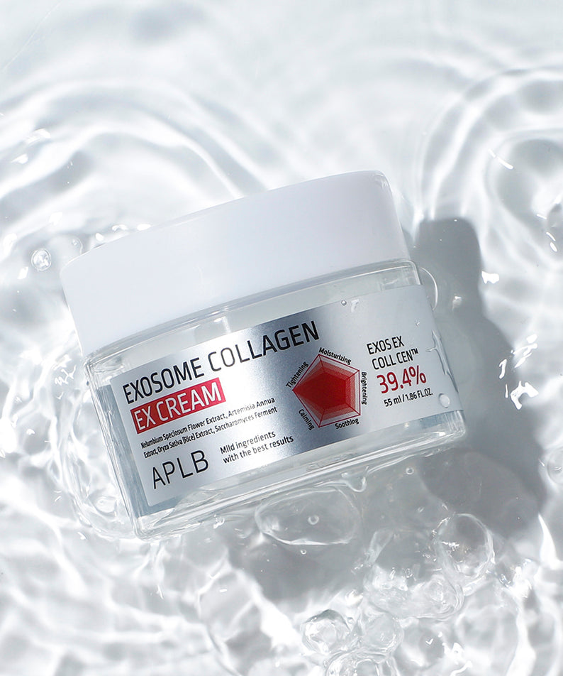 Décris l'image en français en mentionnant le produit, la marque et le contexte visuel. APLB Exosome Collagen EX Cream 55ml