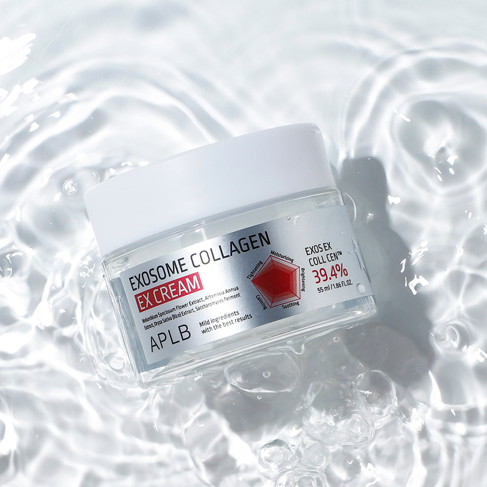 Décris l'image en français en mentionnant le produit, la marque et le contexte visuel. APLB Exosome Collagen EX Cream 55ml