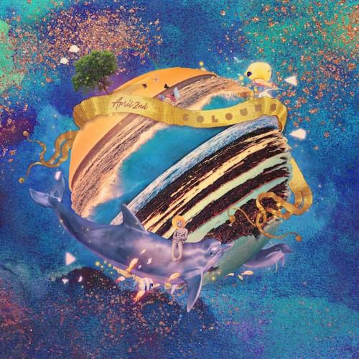 APRIL - EP1st Album [COLOURS] - Album Kpop : visuel artistique aquatique, couverture album avec typographie “APRIL”. 