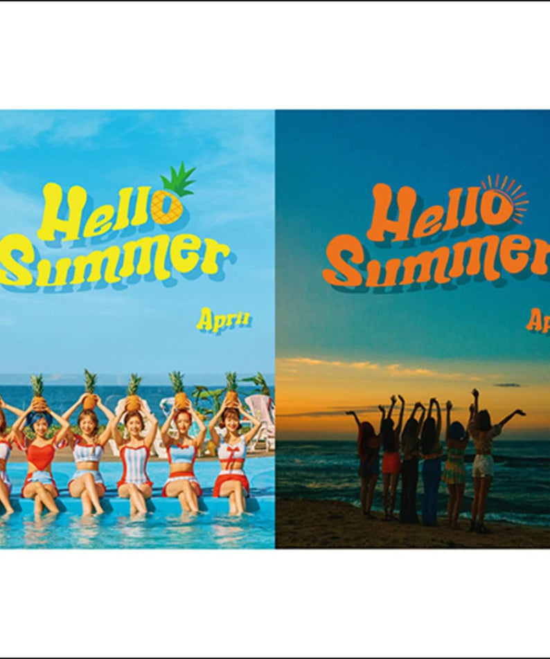 APRIL - [HELLO SUMMER] - Album Kpop, pochette Hello Summer, plage ensoleillée, visuel été avec APRIL, concept coloré