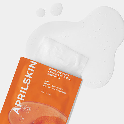Décris l'image en français en mentionnant le produit APRILSKIN Carrotent IPMP Calming & Hydrating Sheets Mask.