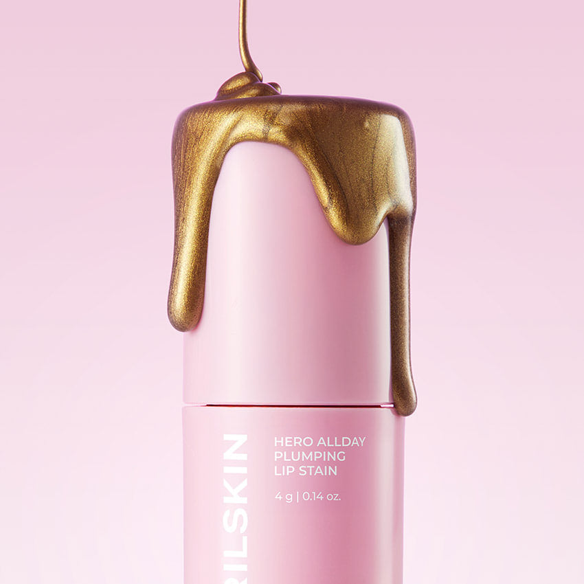 APRILSKIN Hero All Day Plumping Tint, flacon rose avec goutte dorée sur fond rose, photo produit marque APRILSKIN