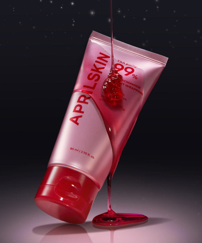 APRILSKIN TXA Niacinamide 99 Night Wrapping Mask 80ml, tube rosé avec sérum rouge, style nuit, marque APRILSKIN