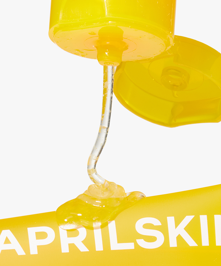 APRILSKIN Calendula Peel Off Pack 100g, produit cosmétique jaune sur flacon, contexte visuel pack peel-off.