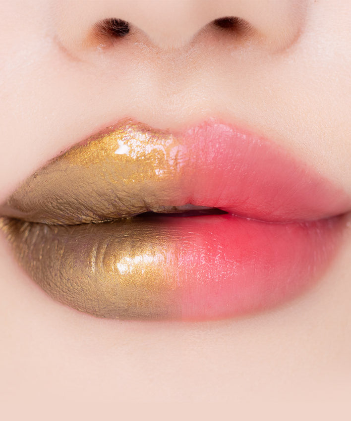 APRILSKIN Hero All Day Plumping Tint sur lèvres, teint doré et rose. Rouge à lèvres vibrant et audacieux.