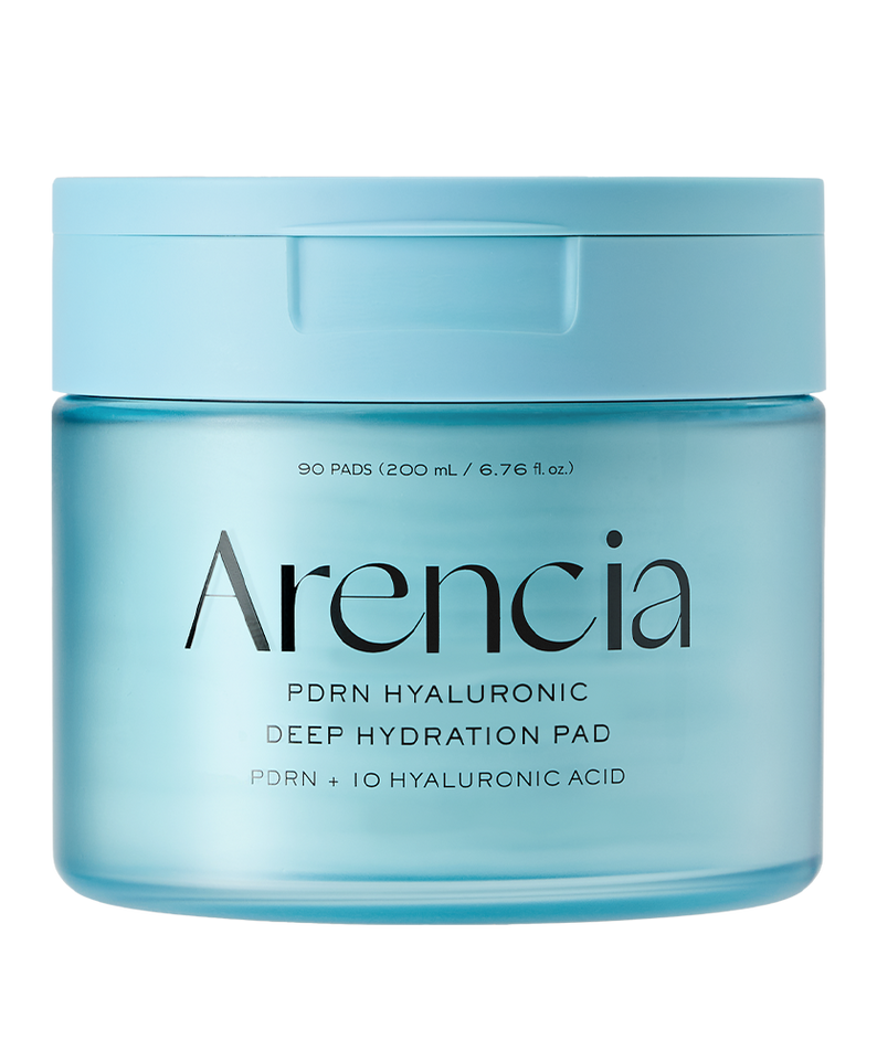 ARENCIA PDRN Hyaluronic Deep Hydration Pads (90 sheets) de la marque Arecia, photo pack bleu, effet hydratant.