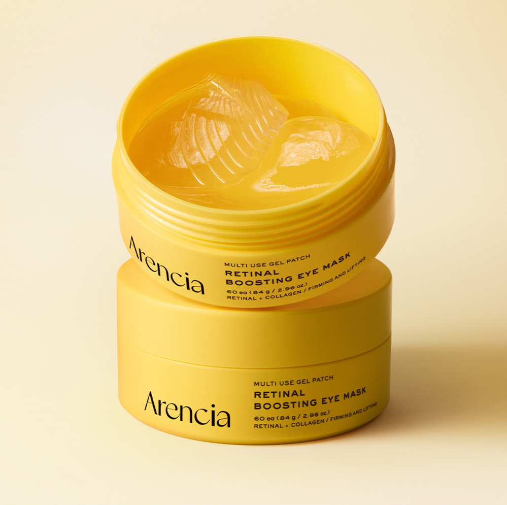 ARENCIA Retin-A Boosting Eye Mask 60ea, pot jaune avec patchs visuels, marque Arencia, soin contour des yeux