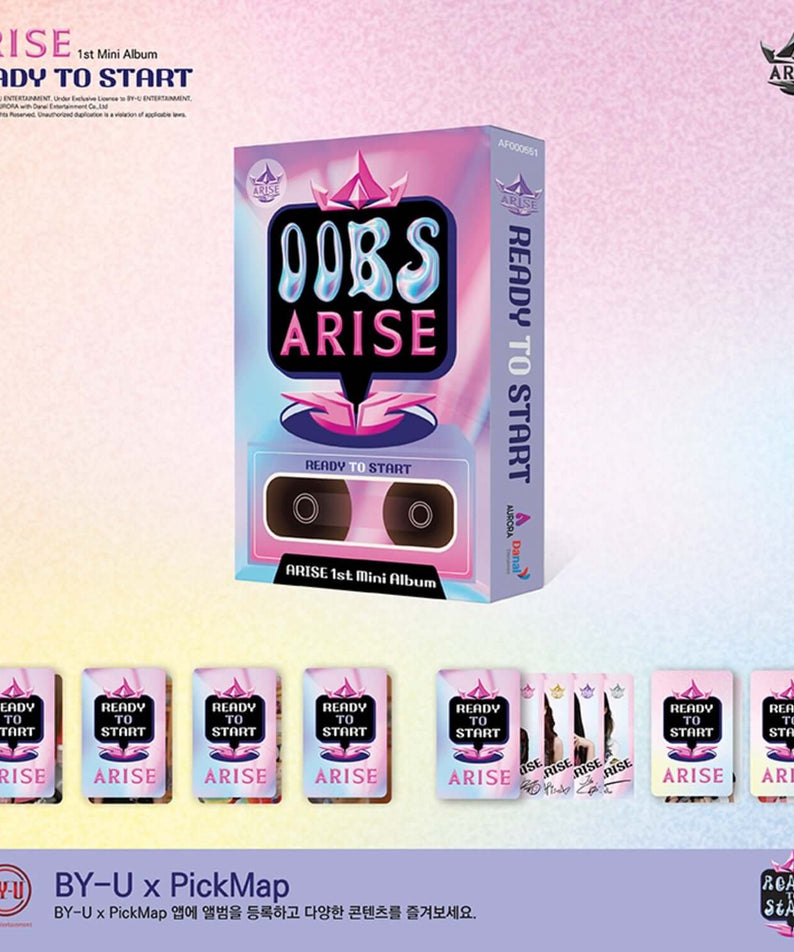 ARISE - 1st Mini Album [READY TO START] (Smart Album Ver.) - Album Kpop : pack affiché sur fond rose avec visuels ARISE