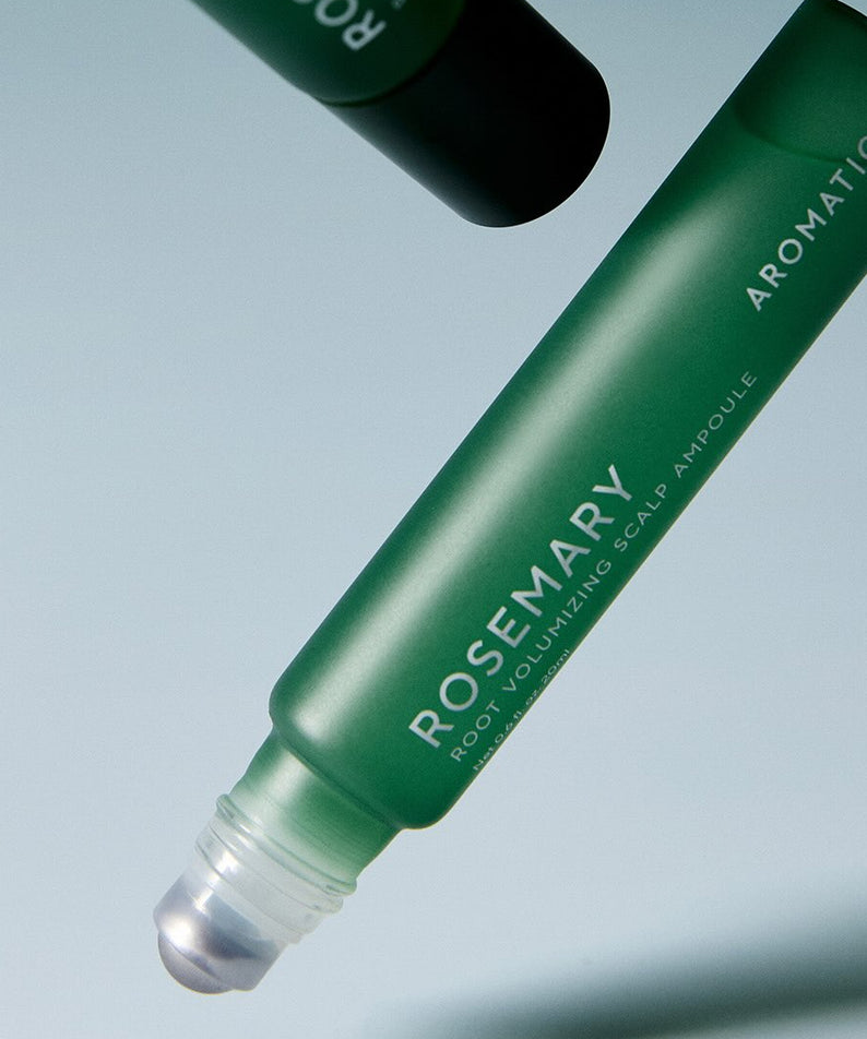 AROMATICA Rosemary Root Volumizing Scalp Ampoule 20ML, tube vert AR0MATICA sur fond clair, ampoule scalp volume racines