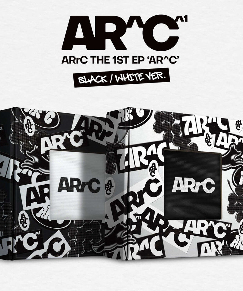 ARRC - THE 1ST EP [AR^C] (Random) - Album Kpop, packaging ARRC noir/blanc avec motifs AR^C, studio promo produit.