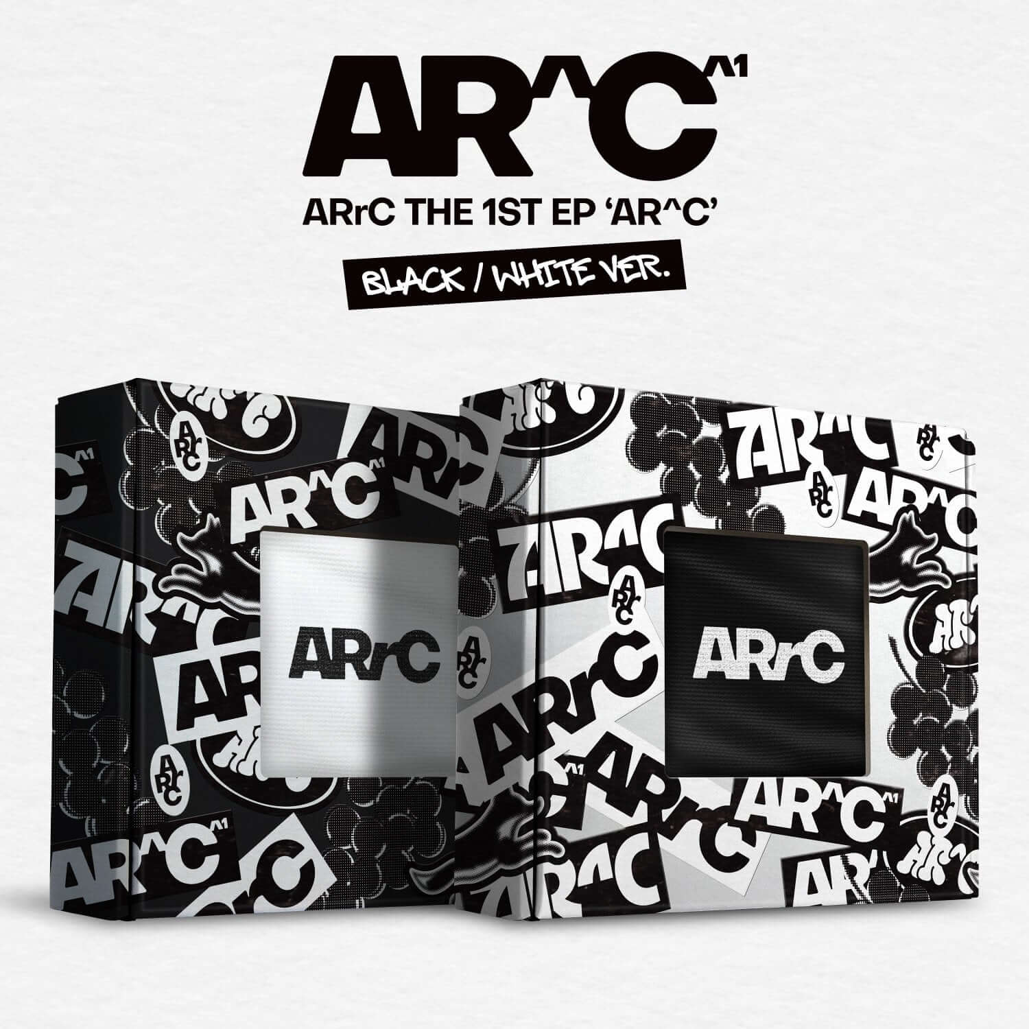 ARRC - THE 1ST EP [AR^C] (Random) - Album Kpop, packaging ARRC noir/blanc avec motifs AR^C, studio promo produit.