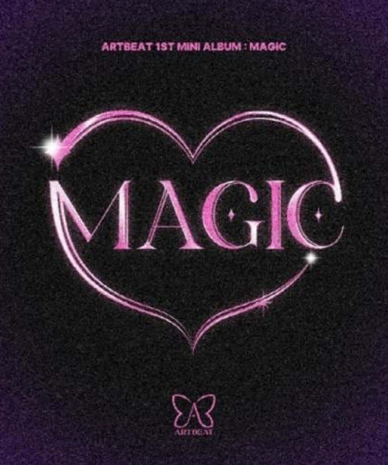 ARTBEAT - ARTBEAT 1st MINI ALBUM [MAGIC] - Album Kpop : pochette violette avec cœur néon et papillon ARTBEAT.